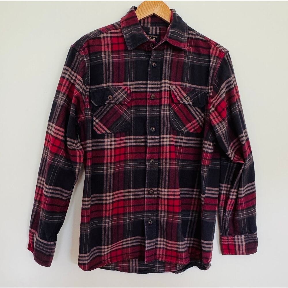 Jachs Mens Heritage Flannel Heavyweight Red Plaid Button Up Long Sleeve Shirt M